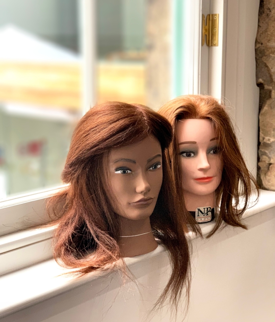 Mannequin heads in beauty school